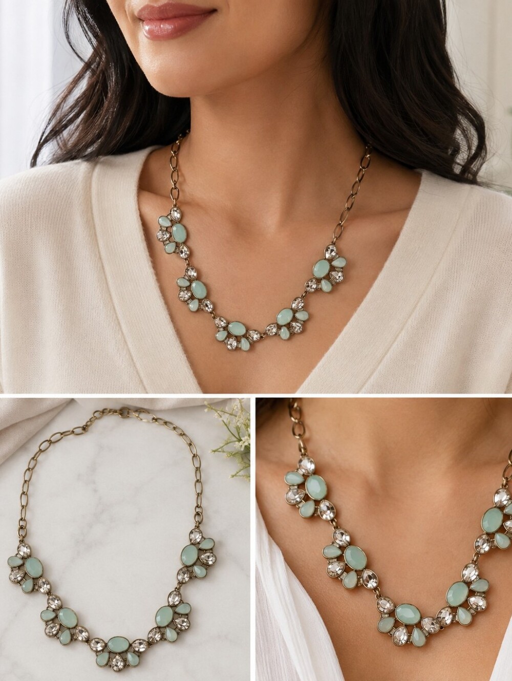 Elegant Mint Floral Statement Necklace - Women Jewelry